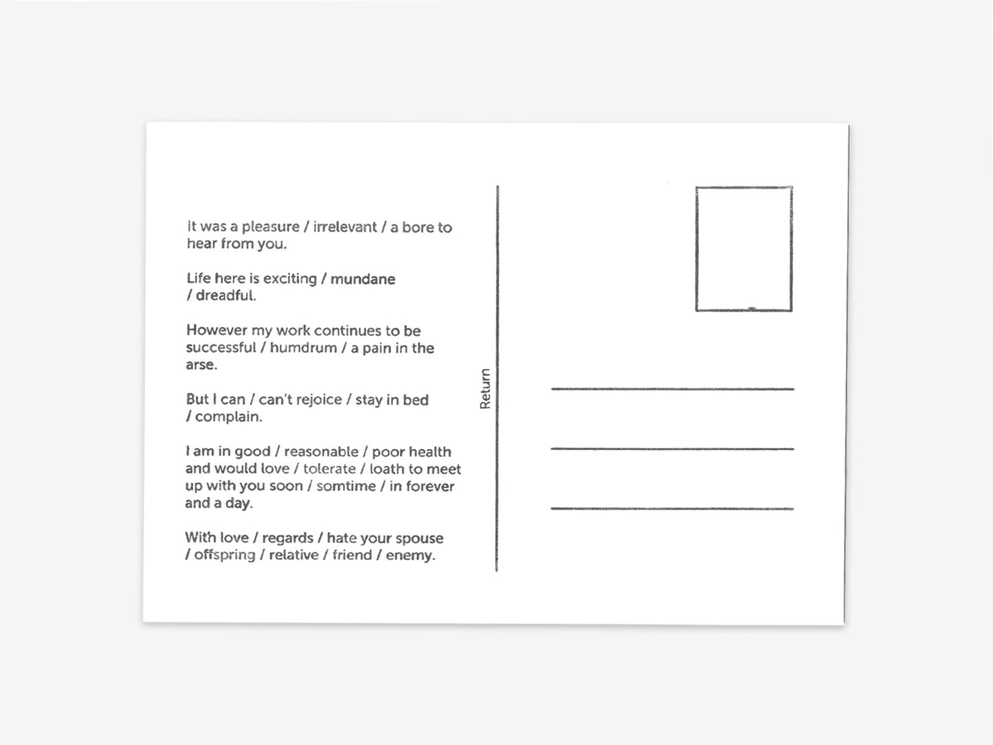 Easy news - Multiple choice post card.