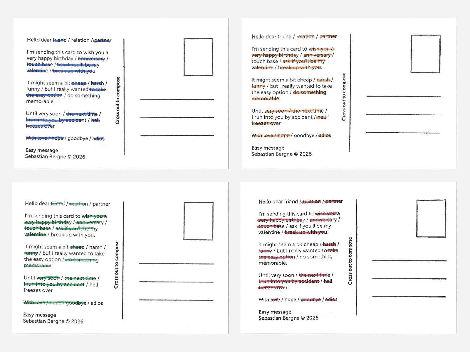 Easy Message - Multiple choice post card