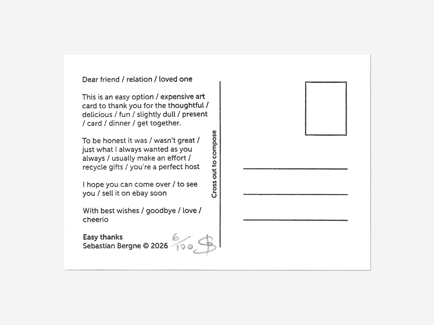 Easy Thanks - Multiple choice post card