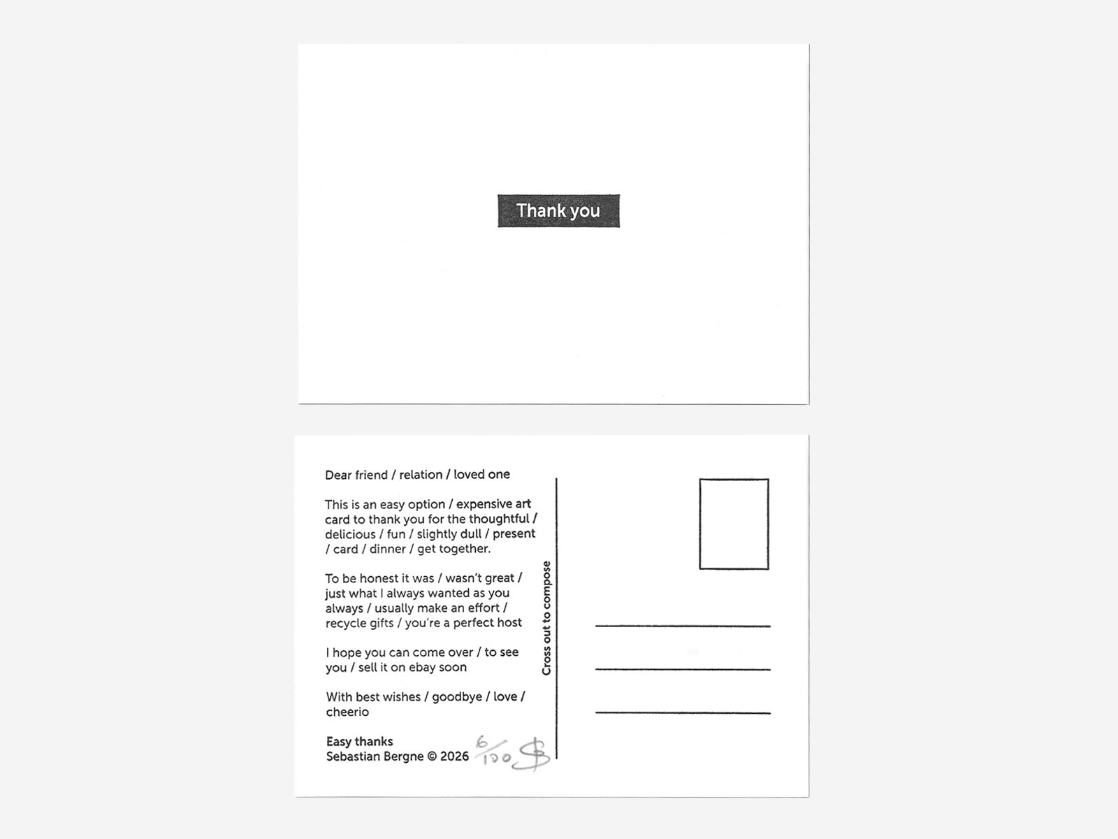 Easy Thanks - Multiple choice post card