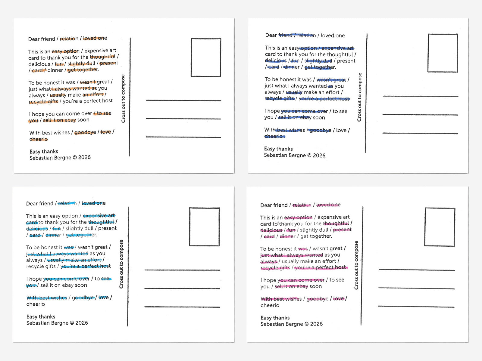 Easy Thanks - Multiple choice post card